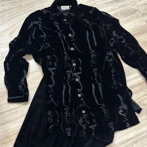 Black Velvet Button-Up Shirt and Pants Set